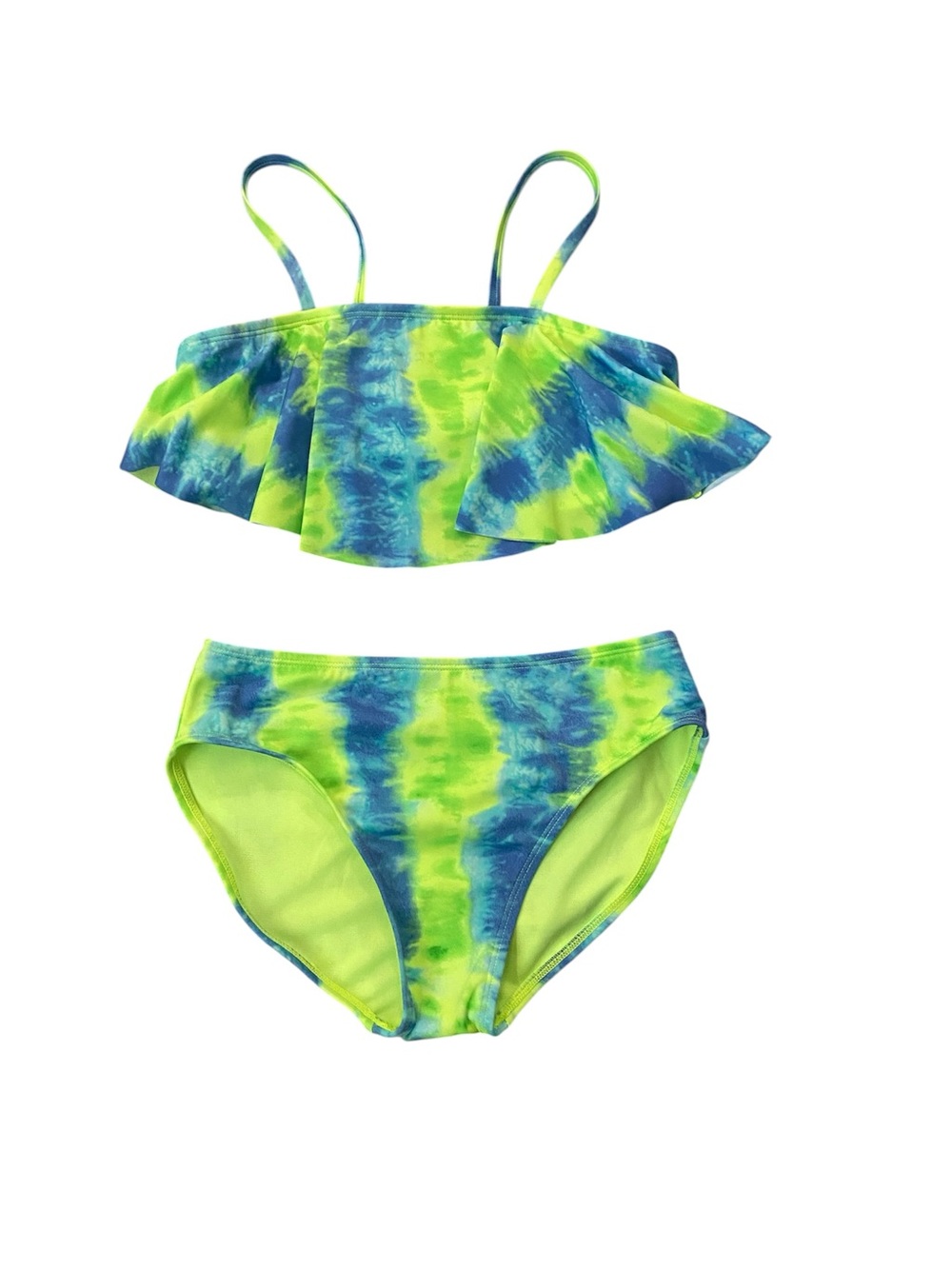 Cat & Jack Neon Green and Blue Tie-Dye Ruffle Bikini